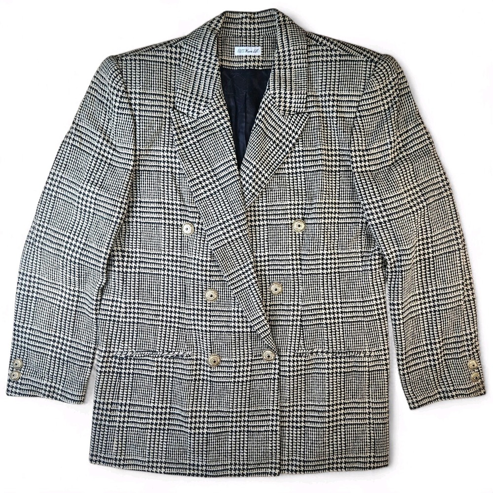 Doncaster Silks Blazer Size 16 Black Ivory Houndstooth Silk Jacket Lined Vintage - Picture 11 of 12